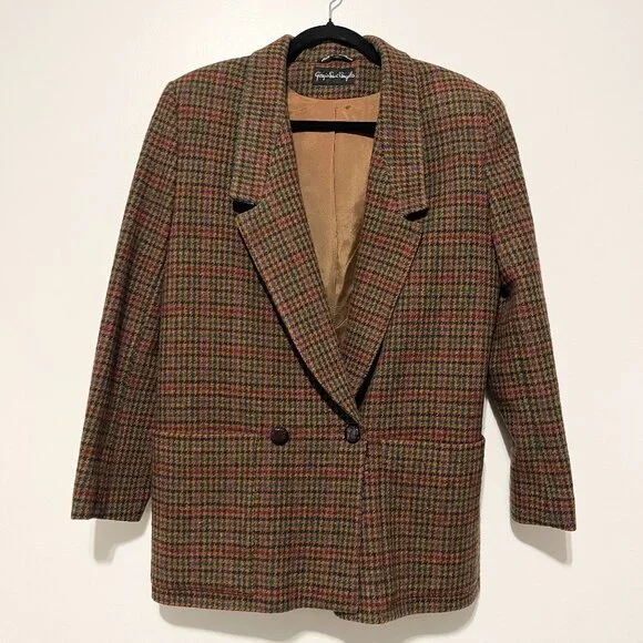 Giorgio Sant Angelo Womens VTG Wool Houndstooth Blazer 10 Academia Oversized - Picture 1 of 11